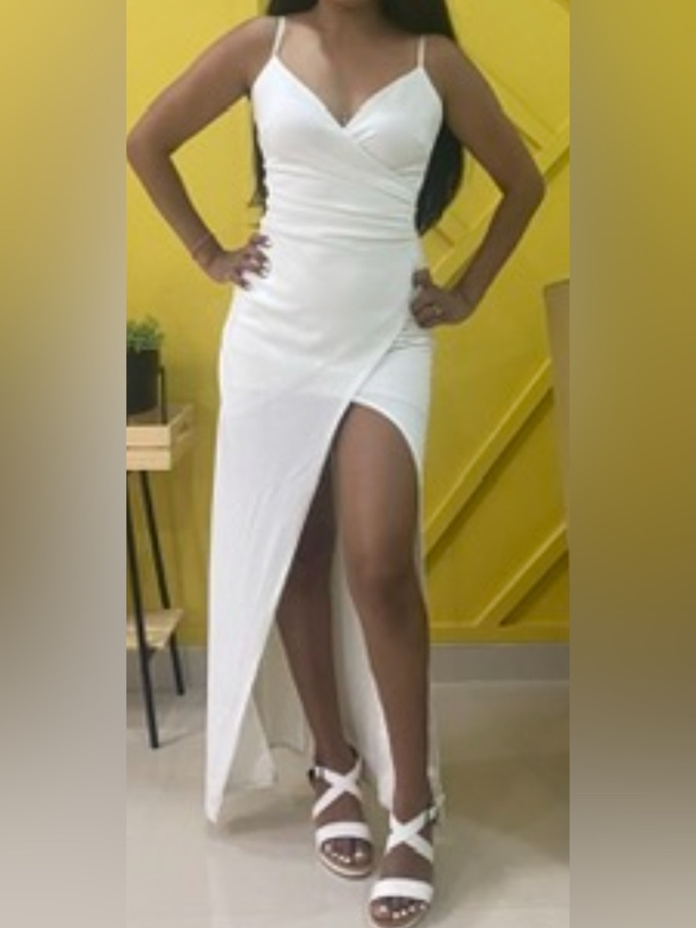 Elegant White Wrap Maxi Dress with High Slit
